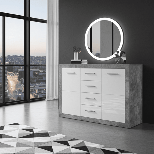 Pietra 117cm Sideboard Grey and White Gloss 2 door 4 drw