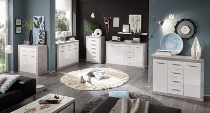 Pietra 117cm Sideboard Grey and White Gloss 2 door 4 drw