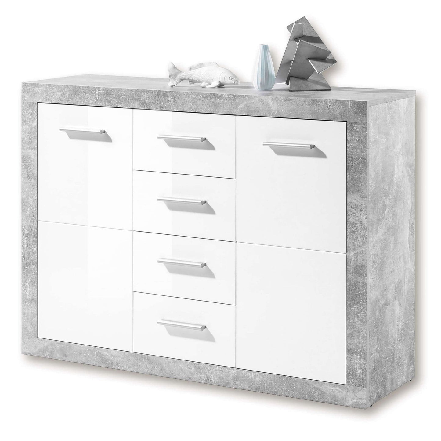 Pietra 117cm Sideboard Grey and White Gloss 2 door 4 drw