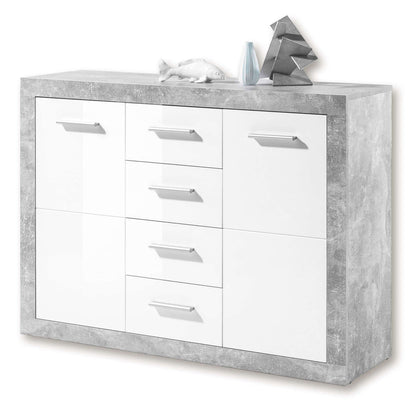 Pietra 117cm Sideboard Grey and White Gloss 2 door 4 drw