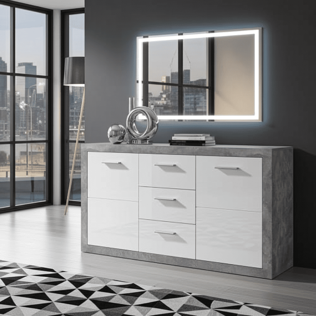 Pietra Large Sideboard Grey and White Gloss 2 DOOR, 3 DRW