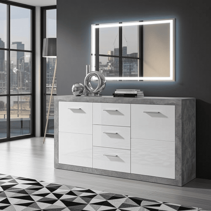 Pietra Large Sideboard Grey and White Gloss 2 DOOR, 3 DRW