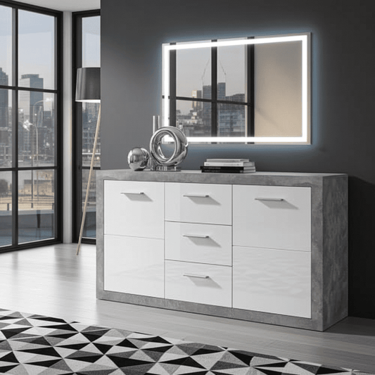 Pietra Large Sideboard Grey and White Gloss 2 DOOR, 3 DRW