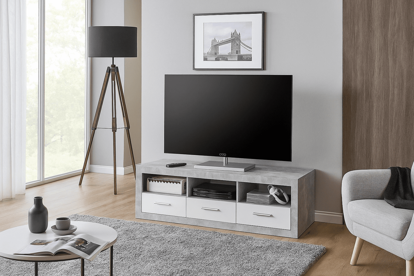 Pietra Large TV Cabinet Grey and White Gloss