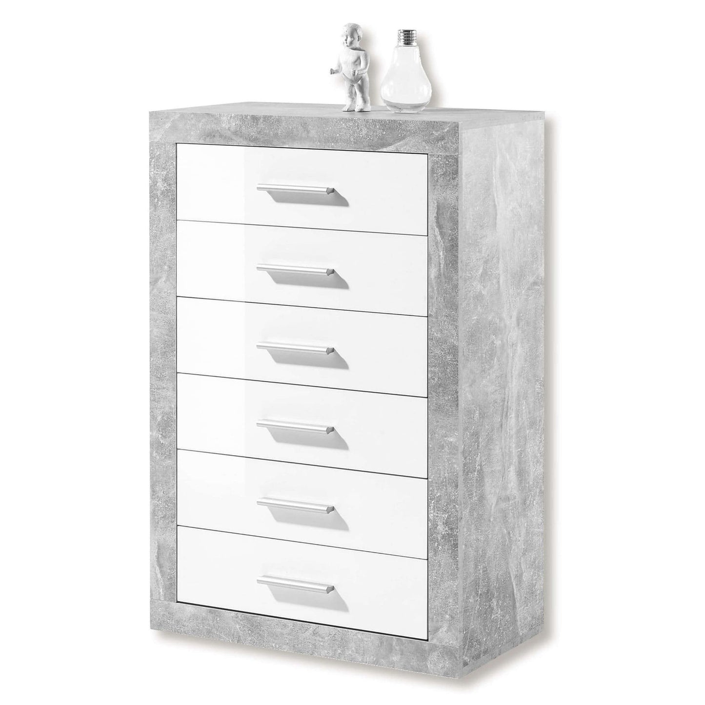 Pietra Tallboy Chest of Drawers Grey and White Gloss 6 DRW