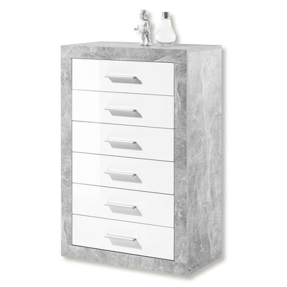 Pietra Tallboy Chest of Drawers Grey and White Gloss 6 DRW