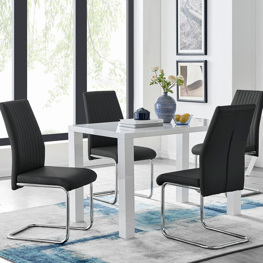 Pivero White High Gloss Dining Table And 4 Lorenzo Chairs Set