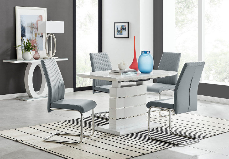 Renato 120cm High Gloss Extending Dining Table and 4 Lorenzo Chairs