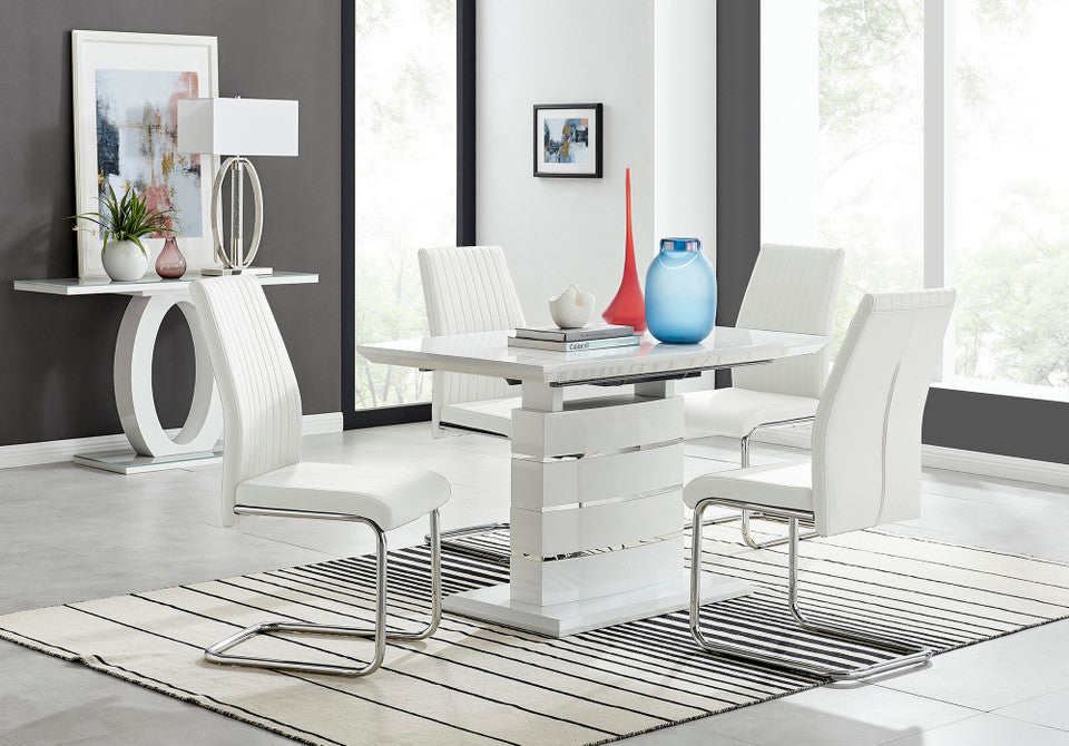 Renato 120cm High Gloss Extending Dining Table and 4 Lorenzo Chairs