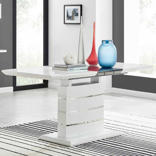 Renato Rectangular Grey and White High Gloss Extending 4-6 Seater Dining Table