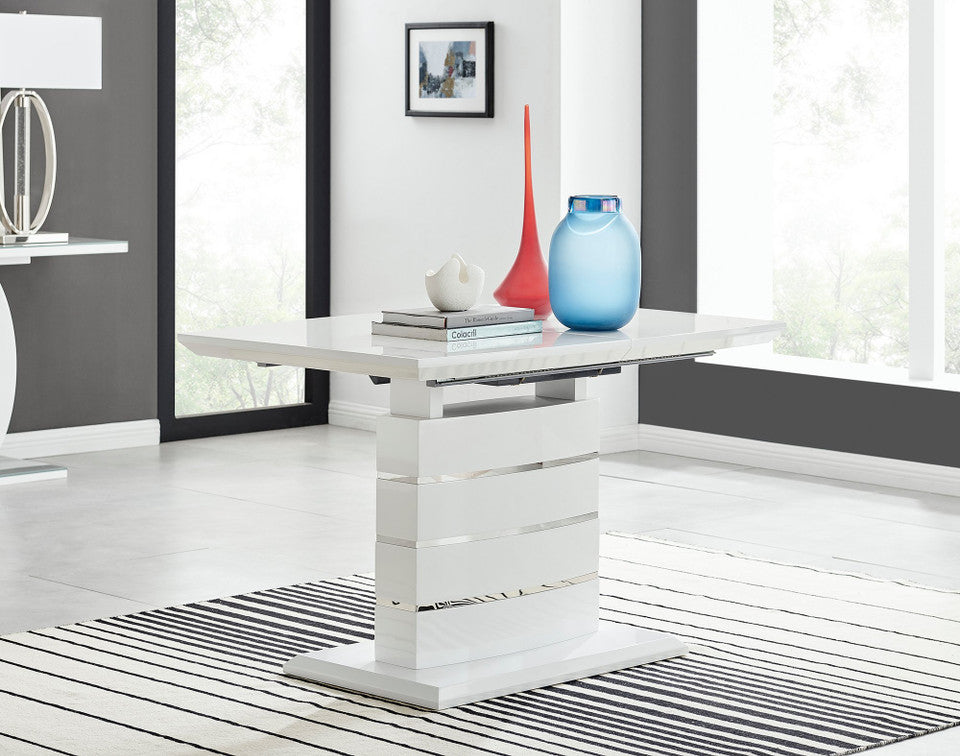 Renato 120cm High Gloss Extending Dining Table and 4 Lorenzo Chairs