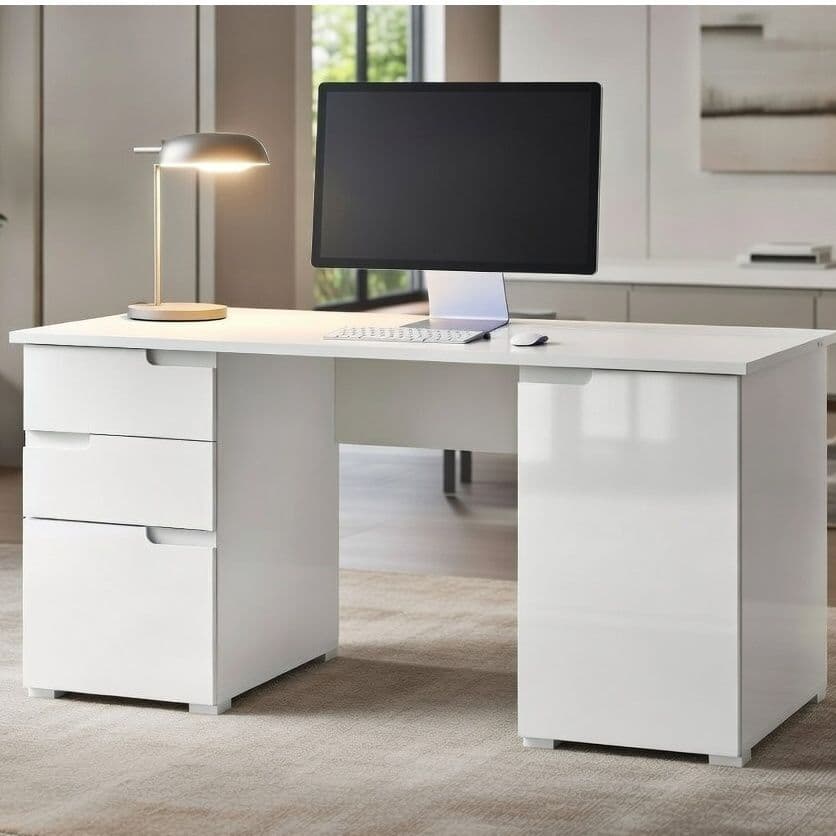 Santino Large White Gloss Computer Desk S15
