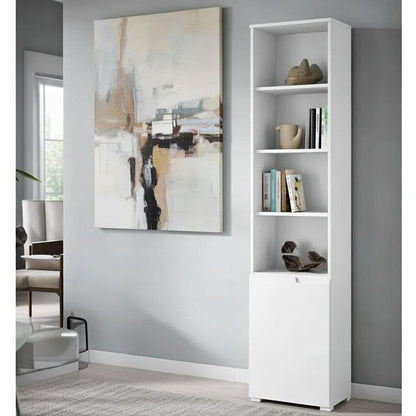 Santino Tall Narrow Bookcase with White Gloss Door S12