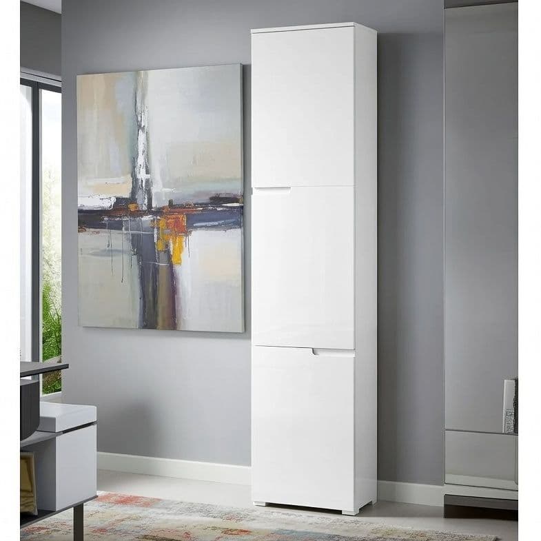 Santino Tall Narrow Bookcase with White Gloss Doors S13