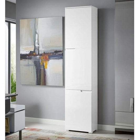 Santino Tall Narrow Bookcase with White Gloss Doors S13