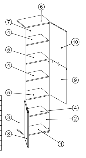 Santino Tall Narrow Bookcase with White Gloss Doors S13