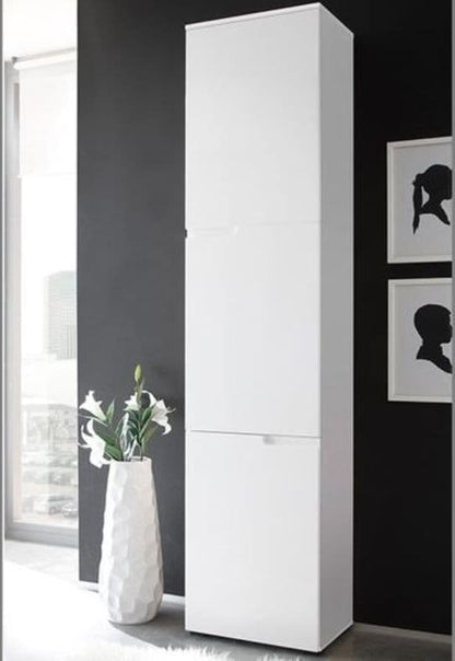 Santino Tall Narrow Bookcase with White Gloss Doors S13