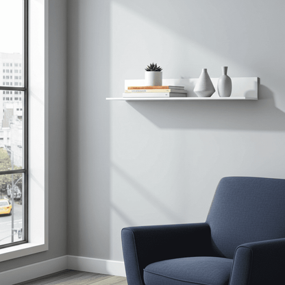 Santino White Gloss Long Floating Wall Shelf S24