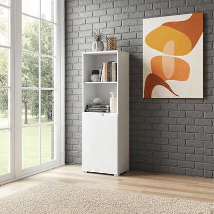 Santino White Gloss Short Narrow Bookcase S10
