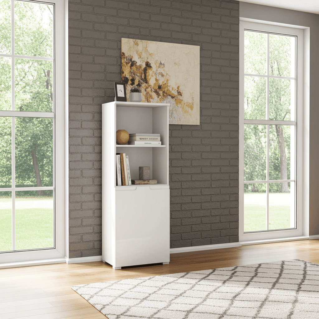 Santino White Gloss Short Narrow Bookcase S10
