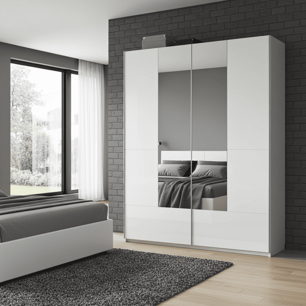Santino White Gloss Slding Door Wardrobe With Mirrored Door S30