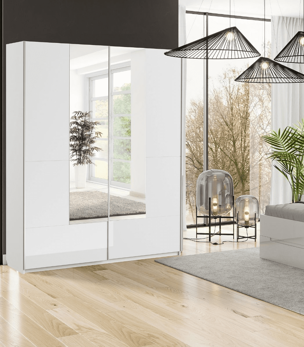 Santino White Gloss Slding Door Wardrobe With Mirrored Door S30