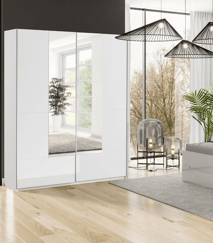 Santino White Gloss Slding Door Wardrobe With Mirrored Door S30