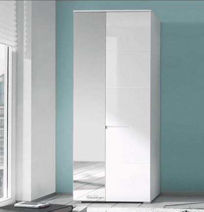 Santino White Gloss Slim Wardrobe with Mirrored Door