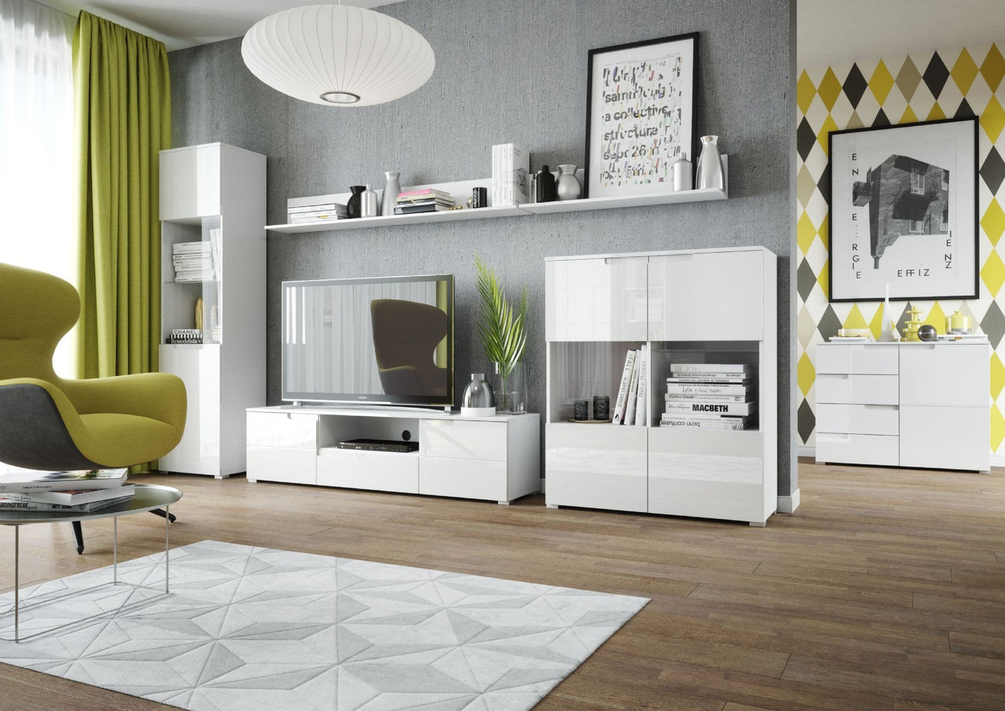 Santino White Gloss Tall 1 Glass Door Display Unit