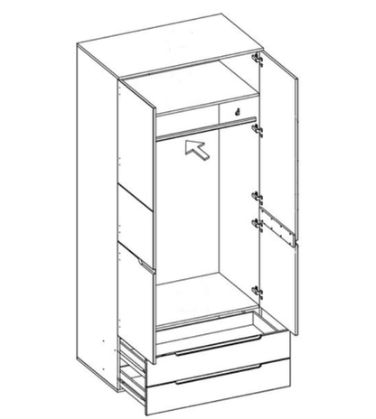 Santino White High Gloss 2 Door 2 Drawer Wardrobe