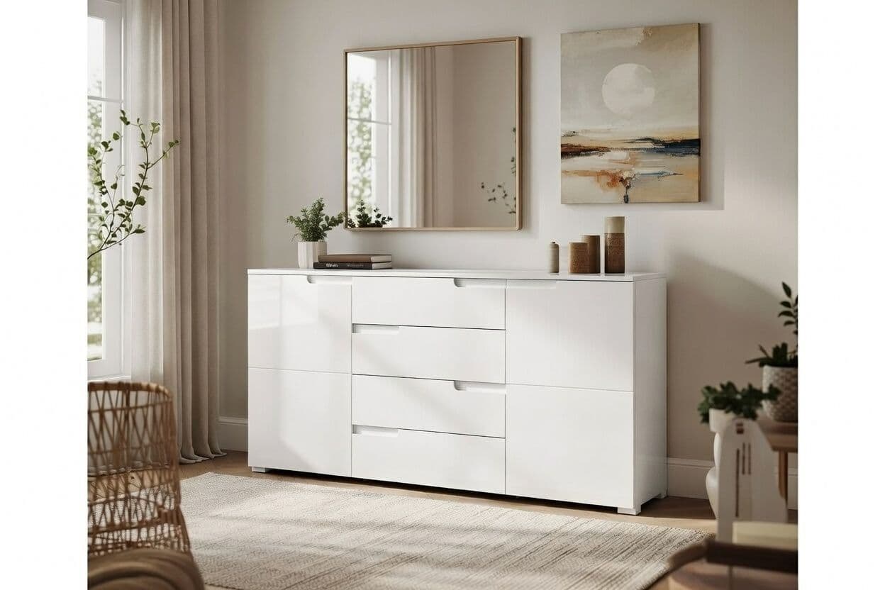 Santino White High Gloss Wide Sideboard S8