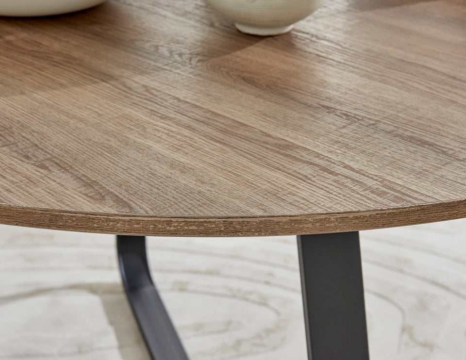 Santorini Brown Round Dining Table And 4 Pesaro Black Leg Chairs