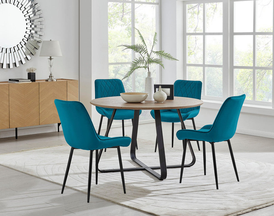Santorini Brown Round Dining Table And 4 Pesaro Black Leg Chairs