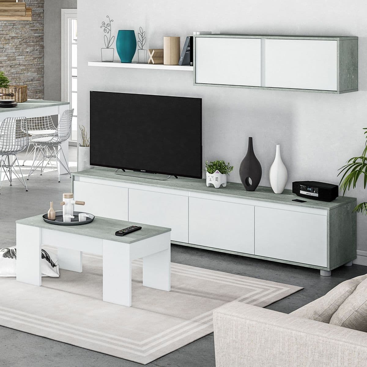 Simons Concrete Grey And White TV Entertainment Cabinet