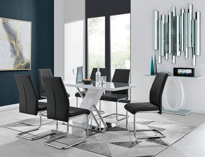 Sorrento White High Gloss And Chrome Dining Table And 6 Lorenzo Dining Chairs