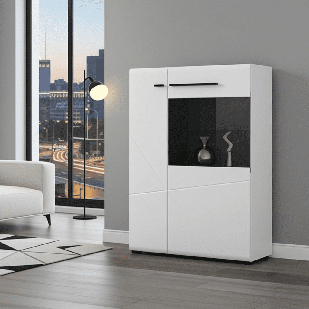 Terrento White Short Display Cabinet
