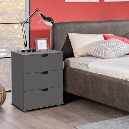 Valentina Grey 3 Drawer Bedside Table