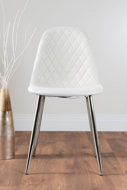 Enna White Glass Extending Dining Table and 6 Corona Silver Leg Chairs