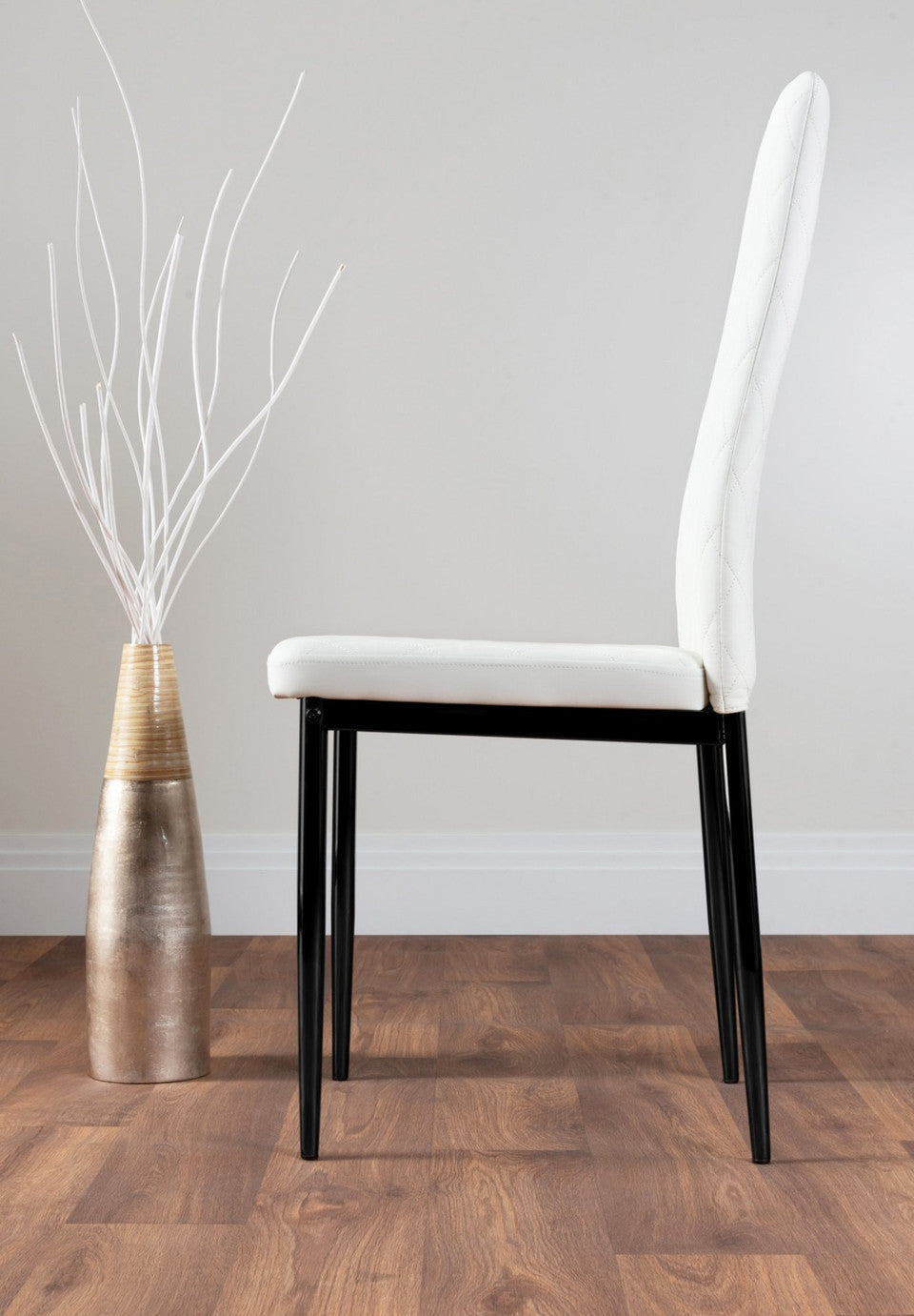 Carson White Marble Effect Dining Table & 4 Milan Black Leg Chairs