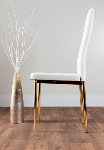 Leonardo 6 Gold Dining Table and 6 Gold Leg Milan Chairs