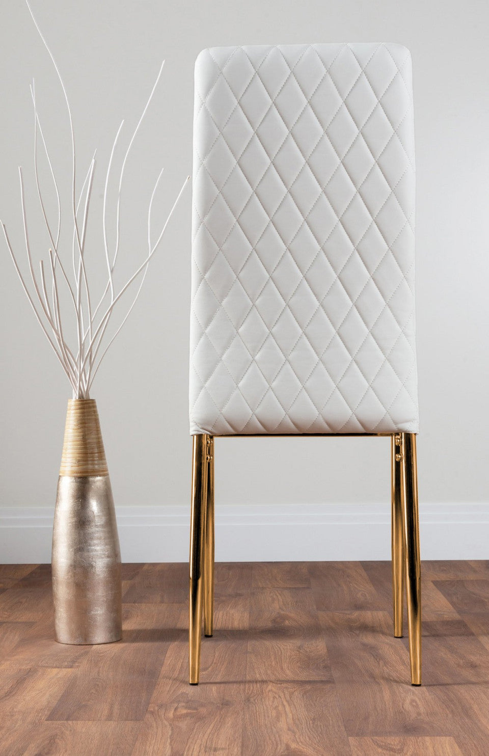 Arezzo White High Gloss Extending Dining Table & 8 Milan Gold Leg Chairs