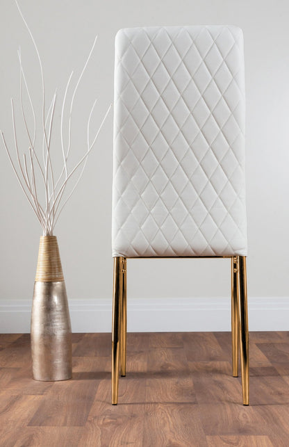 Arezzo White High Gloss Extending Dining Table & 8 Milan Gold Leg Chairs