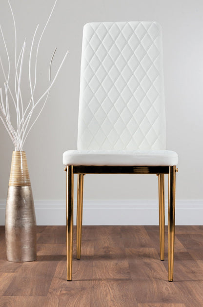 Leonardo 6 Gold Dining Table and 6 Gold Leg Milan Chairs