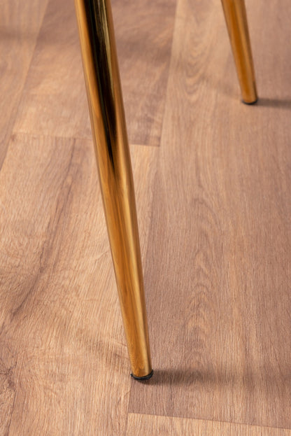 Novara White Marble Gold Leg Round Dining Table & 4 Corona Gold Leg Chairs