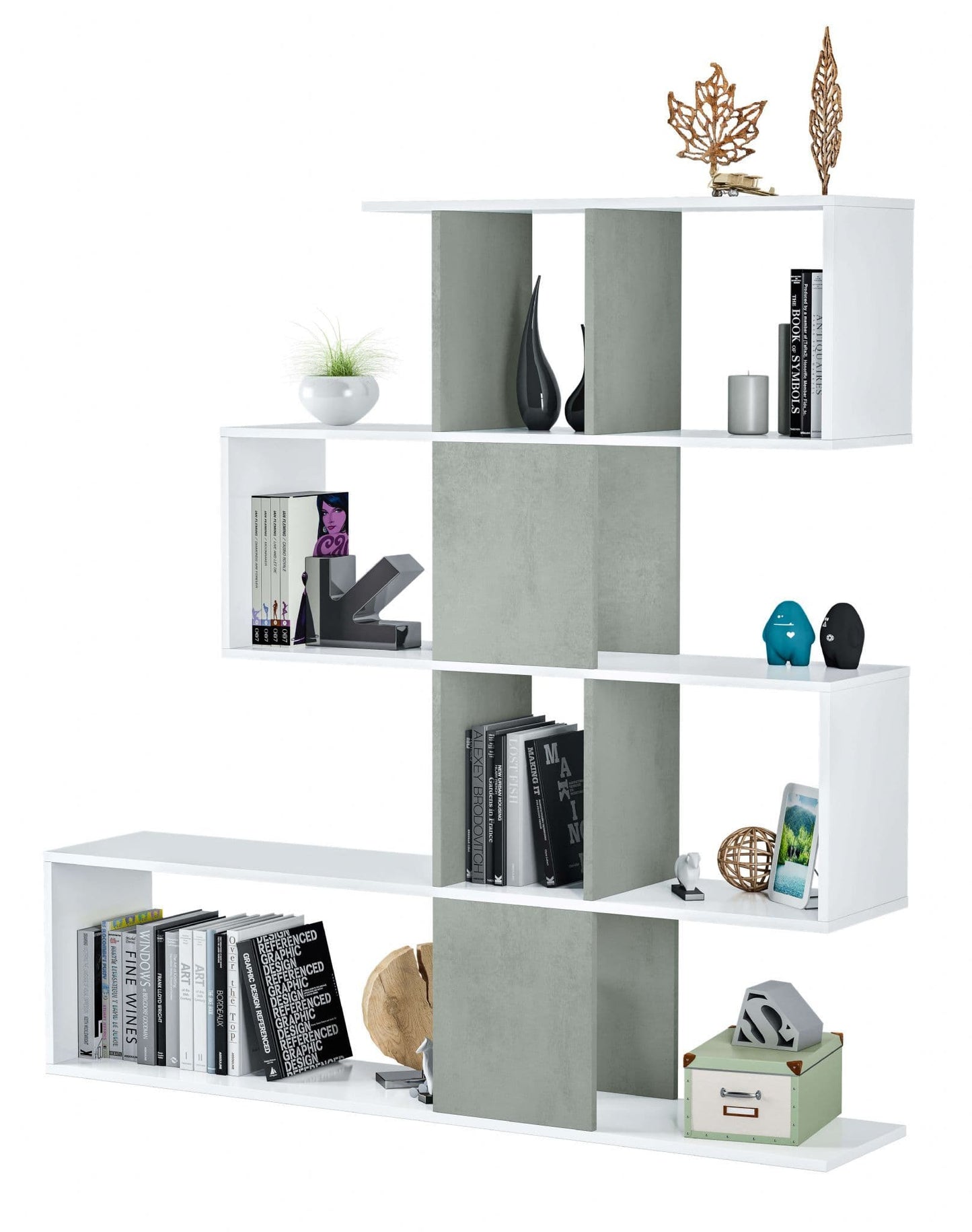 Zaga Artic White and Concrete Grey Bookcase